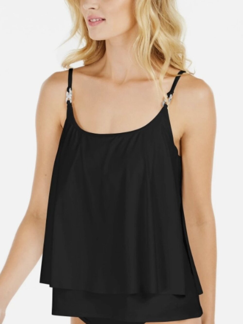 NWT! Michael Kors Black Layered Swimsuit Tankini Top NEW!